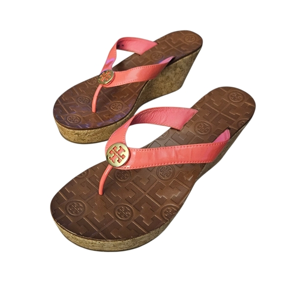 Tory Burch Pink Platform Cork Wedge Flip Flops Sandals Size 7 Women's - Picture 3 of 15